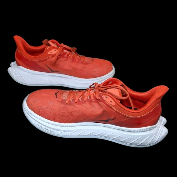 Hoka One One Carbon x 2 Fiesta Red Orange White Running Sneakers Men Size 12D